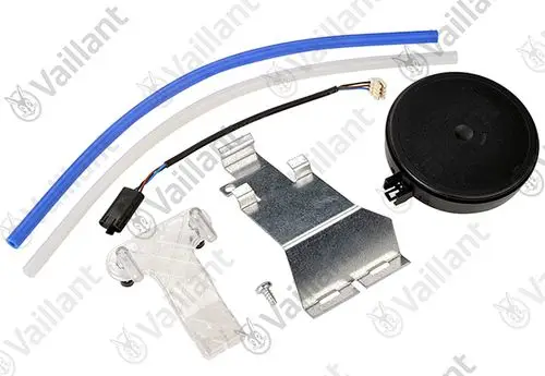 Vaillant Drucksensor mit Anschlusskabel, Kunststoff- und Metallkomponenten sowie zwei Schläuchen in unterschiedlichen Farben.